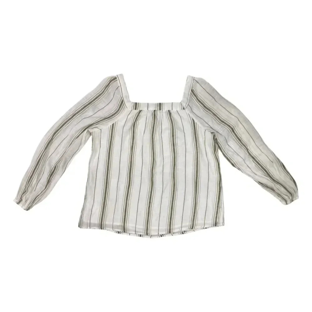 Cleo Petites Balloon Sleeve Top | White and Green Stripe | Size M